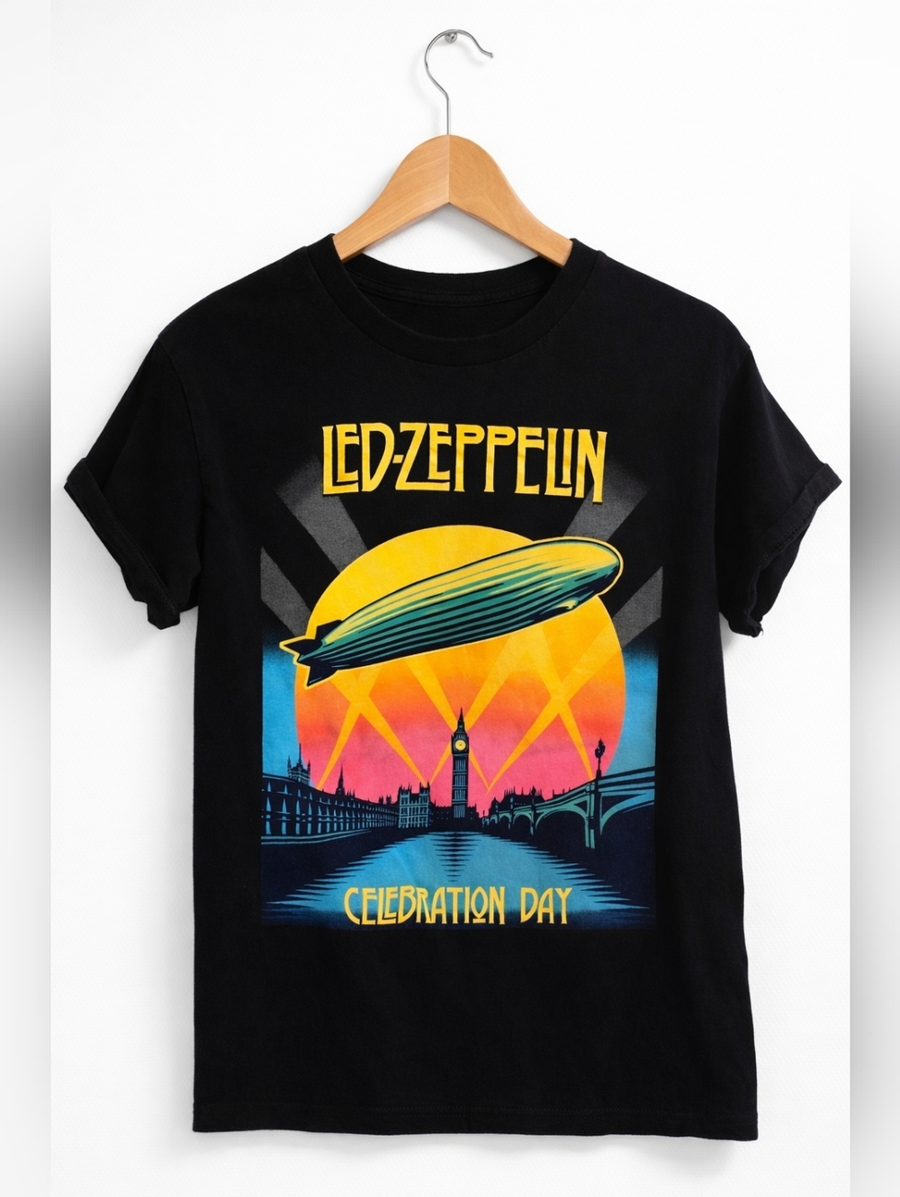Led Zeppelin Celebration Day Graphic Band Tee Black Short Sleeve Shirt Size S